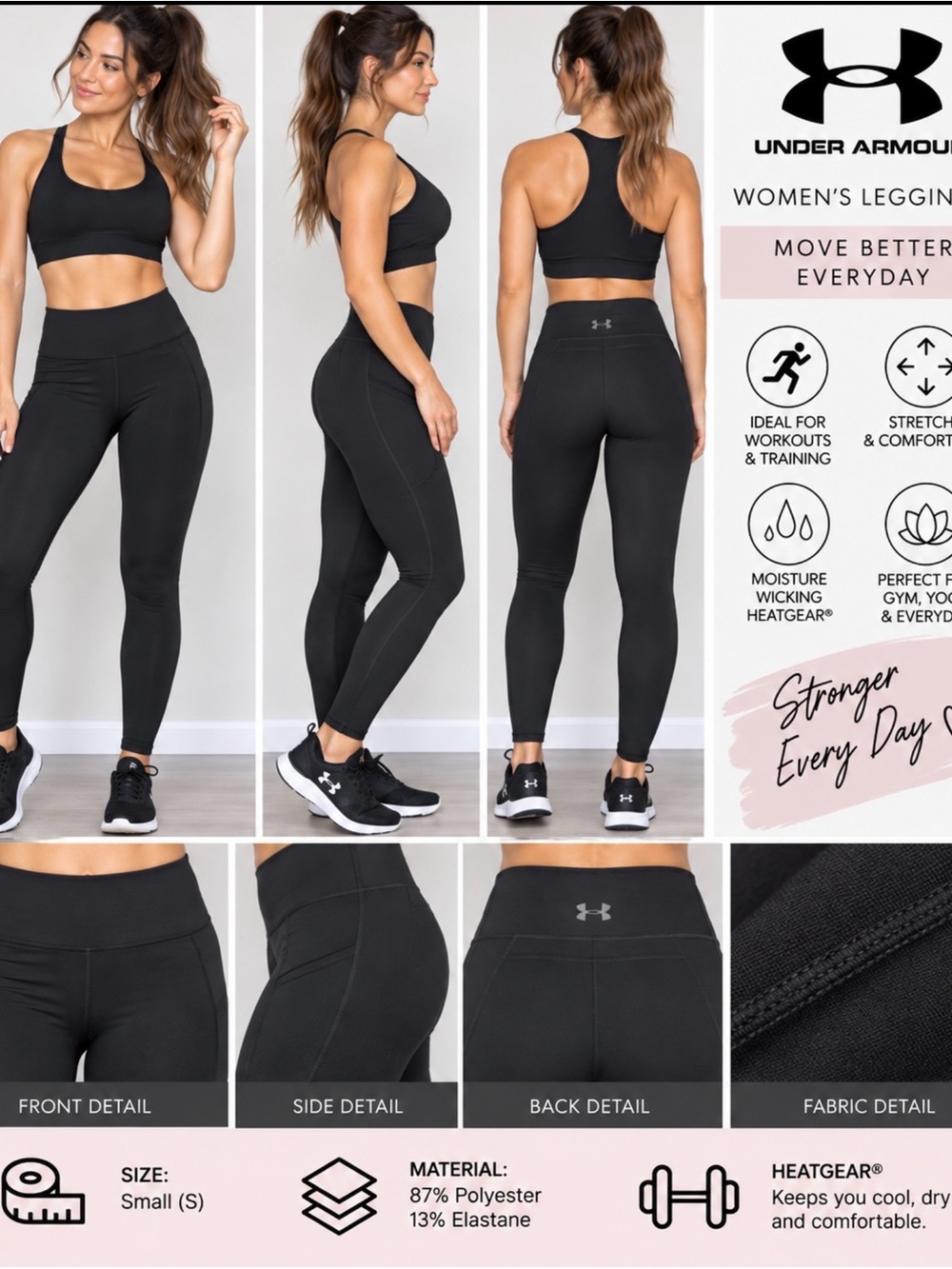 Under Armour Women’s Small Black High Rise Leggings HeatGear Workout Yoga Pants